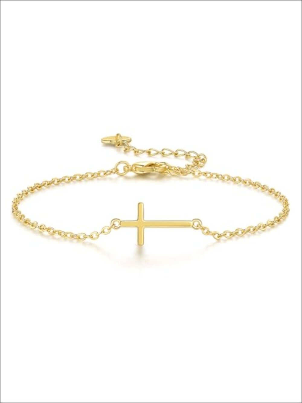 14K Gold Plated Dainty Cross Bracelet for Women Trendy Chain Link Stackable